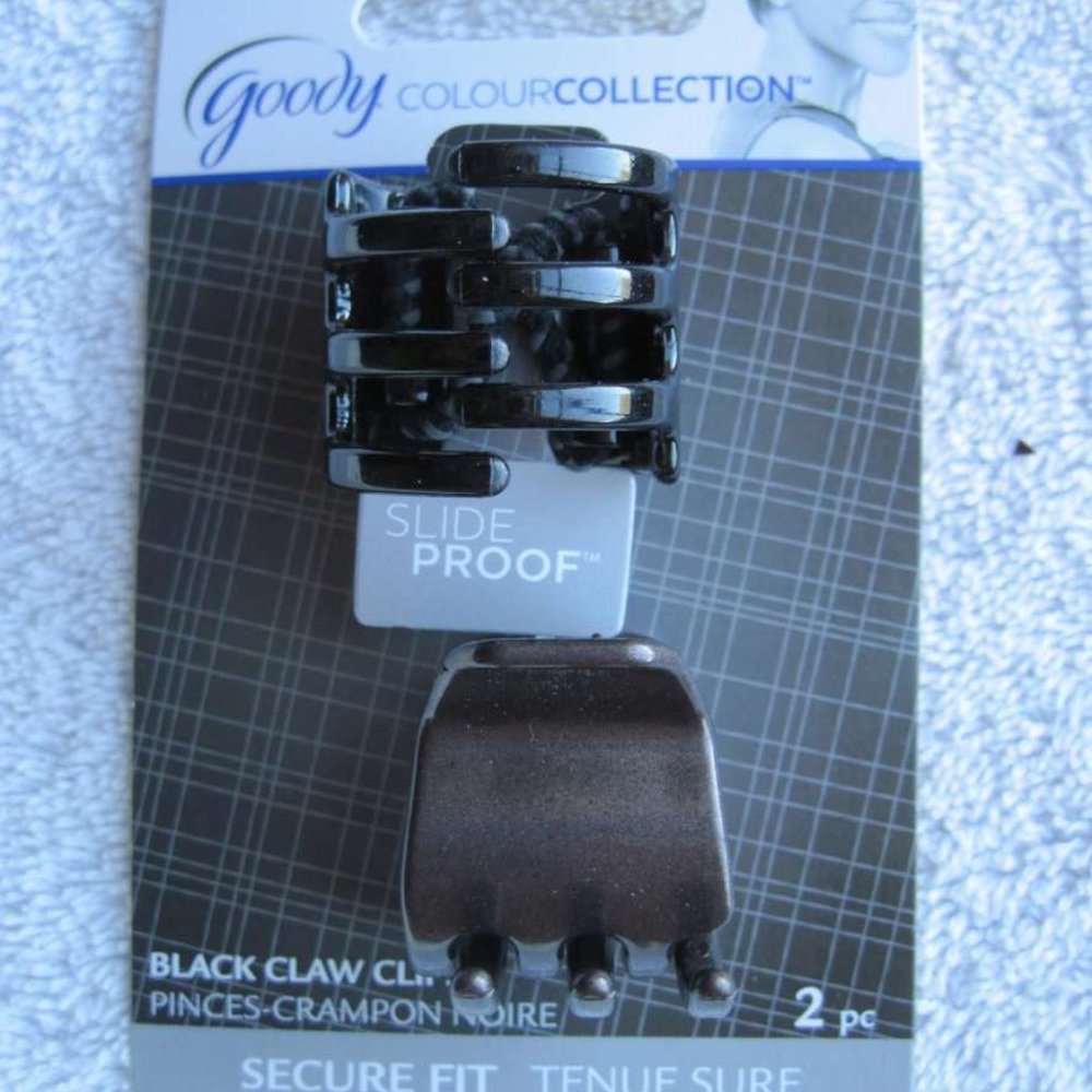 2 Goody Black Color Collection Slide Proof Secure Fit Claw Clip Hair Jaw Plastic